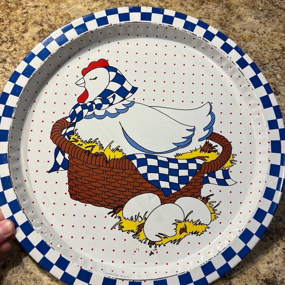 Blue and White Chicken Design Decorative Plate hen on nest design